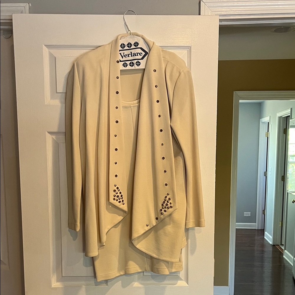 2 piece cream dress w/ studded jacket